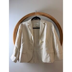 Banana Republic Blazer Womens 6P Cream Excellent Linen Blend Peplum Back Jacket